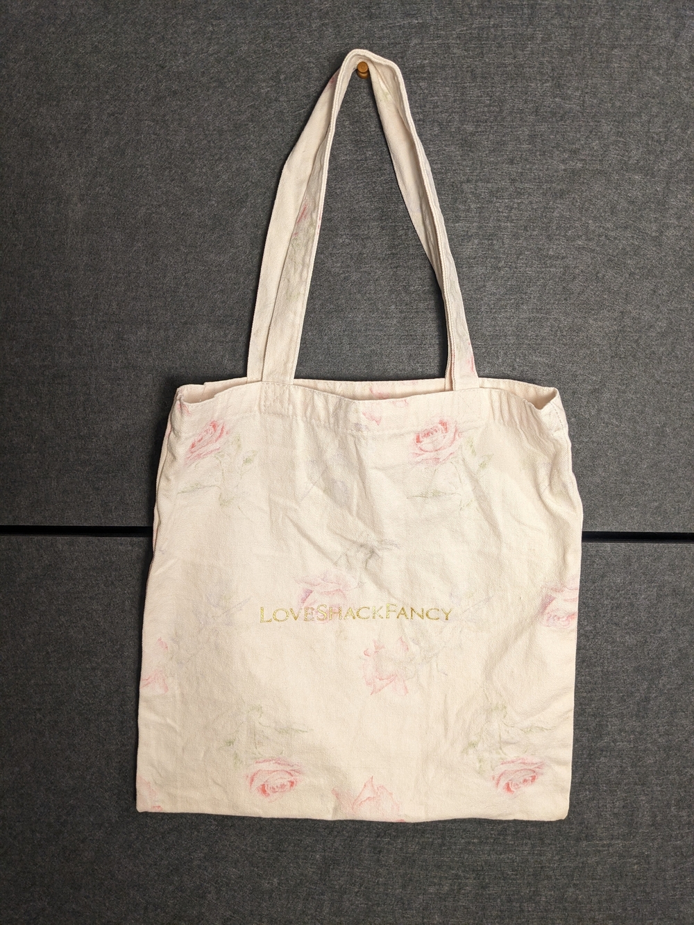 LoveShackFancy Pink Floral Canvas Tote Bag